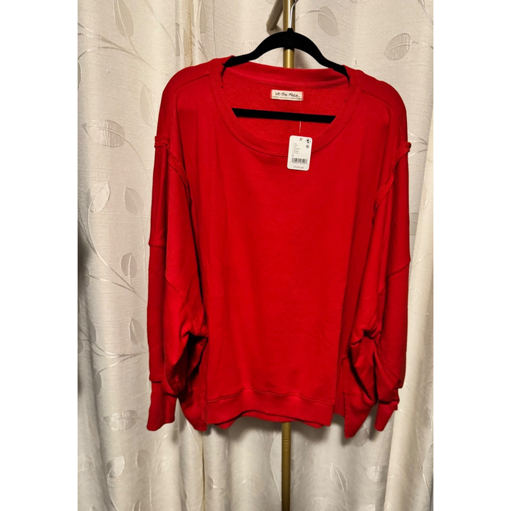 Free People We The Free Camden Sweatshirt, Flame Red, Size M - Picture 4 of 5